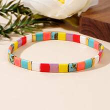 1PC/Bohemian Fashion Personalized TILA Women's Bracelet, Colorful TILA Beaded Bracelet, Layered Luxury High End Elastic Rope Bracelet, Women's, Couple/Friend Bracelet, Suitable For Daily Party, Festival Party, Summer Gift, Festival Gift, Beach/Women's Gift Preferred Gift