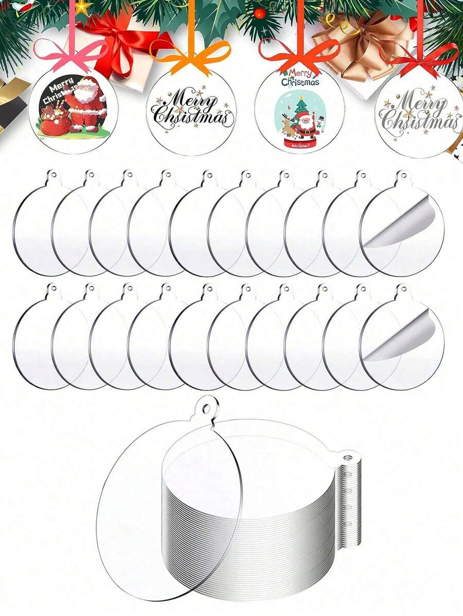 20 đồ trang trí bằng Acrylic tròn trong suốt, đĩa tròn Acrylic trong suốt 3 inch có lỗ, đồ trang trí Giáng sinh bằng Acrylic tròn trong suốt dùng để treo cây thông Noel, chạm khắc, sơn và đồ thủ công tự làm, Giáng sinh - Trong sáng - Xem 1