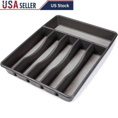 Large Kitchen Silverware Organizer With Non-Slip Base Adjustable Utensil Tray Forks Knives Spoons Dishwasher Safe Storage