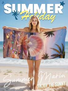 1pc Beach Shells Pattern Beach Towel, Absorbent Quick Dry Swimming Towel, Portable Beach Towel, Thickened Anti-Sand Soft Blanket, Stylish Pool Towel, Suitable For Swimming Pool, Beach, Essential For Beach, Shower For Couples, Perfect For Bachelorette Parties, Travel, Vacation, Idea Gift For Valentine's Day, Mother's Day, Father's Day, Birthdays, Or Anniversaries, Weddings