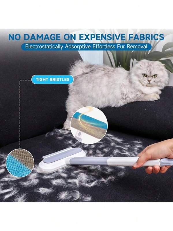 [4 en 1] Outil d'élimination des poils d'animaux de compagnie, nettoyeur de peluches pour les poils de chien et de chat, efficace en douceur sur les meubles, les tapis, les vêtements, la literie, éliminateur de poils de chat/chien avec manche extra long et brosse multifonctionnelle, réutilisable et lavable