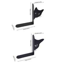 2 件铁猫形书挡，重型金属书桌书挡，带有奇思妙想的猫咪图案，带圆角的装饰性书挡，书夹，适用于办公室、图书馆、书架、书桌装饰