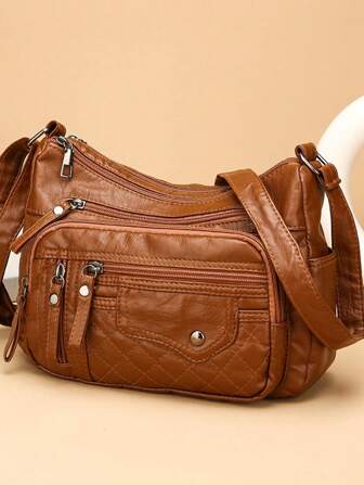 女士多隔层柔软材质新款时尚单肩斜跨包