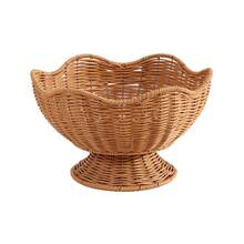 1 pièce Paniers à collations de style rotin, plateaux de service alimentaire en plastique, assiettes à collations assorties pour KTV, bar, vaisselle, plats à bonbons, plateaux de fruits, 2 tailles - jaune - Voir 13