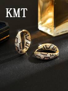 KMT 2 对奢华女士时尚耳环，铜镶嵌锆石，创意豹纹和蛇纹，礼品盒 - 蛇紋款 - 查看 3