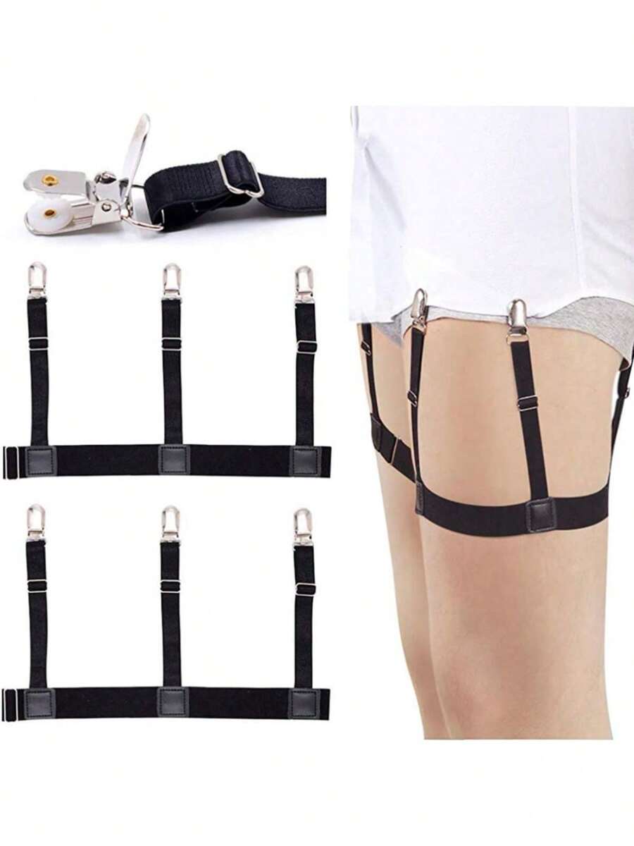 1 Pair Men's Shirt Stays Black, Gentility Shirt Garters Shirt Holders Strap Belt With Upgrade Locking Clamps, Keep Shirt Tucked In,Suitable For Shirts - Black - View 1