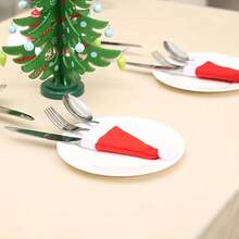 12 Stücke/24 Stücke Weihnachts-Tischdekor Messer-Gabel-Halter, Feiertags-Party Tischdekor rote Weihnachtsmützen, Weinflaschen-Deko Mini-Mützen, vielseitige Mini-Mützen geeignet für verschiedene Dekorationen, Party Tischdekor