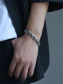 1 pièce Bracelet large chaîne cubaine plaqué argent sterling S925, style minimaliste polyvalent unisexe, pour la décoration quotidienne, cadeau pour la famille, les amis, le petit ami/la petite amie, la Saint-Valentin, Noël