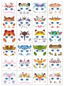 Zestaw 8/16 tymczasowych naklejek na twarz z motywem zwierząt, odpowiedni dla dzieci i dorosłych, naklejki do transferu wody z motywem motyla, pandy, jelenia, żyrafy, wróżki, kwiatów, festiwalowe naklejki dekoracyjne do makijażu