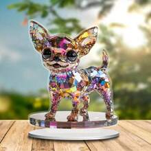 1 Piece 2D Flat Vintage Chihuahua Dog Acrylic Art Ornament For Home Decor, Bedroom, Bohemian Style With Vibrant Stained Glass Effect For Home, Office, Garden, Holiday Celebration Decorations, Ideal Gift For Valentine's Day