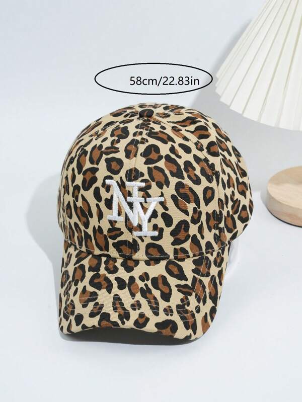 1pc Women's NY Leopard Print Letter Embroidered Baseball Cap, Street Fashion Casual Hat For Spring, Autumn, Travel, Beach