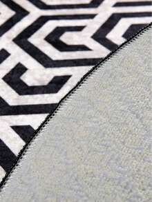 Made In Turkey - CHILAI HOME 100 Cm Round Bathroom Rug | 100x100 Cm| 100% Polyester, Non-Slip, Washable Bath Mat - Black and White - View 2