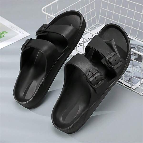 Sandálias masculinas de renda livre com tiras de fivela duplas ajustáveis, sapatos casuais para caminhada com tiras