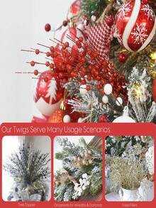 10 pezzi - Ornamenti per steli di bacche artificiali con glitter, bastoncini decorativi con perline, rametti luccicanti, decorazioni per albero di Natale, vasi piccoli, matrimoni, feste. Ornamenti per steli di bacche artificiali con glitter, lunghezza 40 cm, decorazioni natalizie luccicanti, bastoncini con perline, rami per decorazione albero di Natale, fai da te, ghirlande, decorazioni per la casa (rosso)