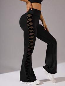 Women's Diamond Mesh Workout Leggings Black Spring Sports - Black - View 6