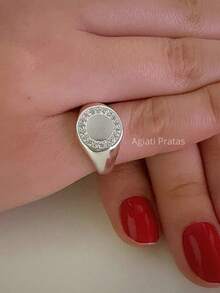 Solid Circle Medal Ring Studded In 925 Silver, Adjustable Genuine Jewelry - Bạc - Xem 4