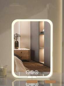 مرآة مكياج LED محمولة 3 ألوان، مرآة مكتبية قابلة للطي 16*23 سم، مرآة مكياج LED ذكية مع شاشة لمس وسطوع قابل للتعديل، مرآة مكتبية محمولة - متعدد الألوان - مشاهدة 4