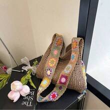 Hollow-Out Floral Bag,Crossbody Bag For Women, Vibrant Floral Embroidery,No Closure, Fixed Straps,Retro Contrast Color, , Beach Purse, Perfect For Summer, Vacation & Daily Use, Travel Must Haves - Màu Khaki - Xem 1