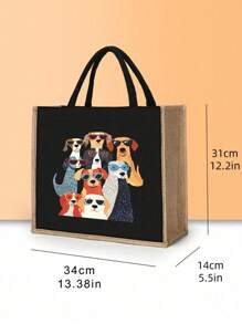 这款亚麻手提袋饰有9只戴墨镜的小狗图案，并配有一个抽绳化妆包，是理想的圣诞礼物。它设计新颖，容量大，便于携带，既可作休闲收纳袋，也可作购物袋。此外，它也是一款多功能便携教师手提袋。