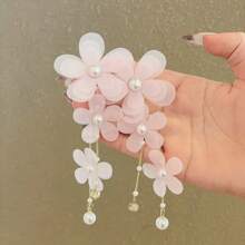 1 paire de boucles d'oreilles florales exagérées faites à la main, boucles d'oreilles en tissu élégantes, style européen et américain