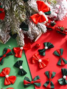 10/20/30 piezas Mini Lazos Navideños, Pequeños Lazos Rojos y Verdes Hechos a Mano para Decoraciones de Árbol de Navidad, Manualidades DIY, Suministros para Decoración de Navidad, Acción de Gracias, Boda y Fiesta