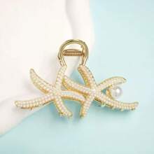 1pc Oversized Sparkling Crystal Pearl Starfish Hair Claw Clip, Ladies Elegant Hair Claw For Everyday Hairstyle, High-End Luxurious Sophisticated Hair Accessory Hair Clips Hair Jaw Clip Hair Clamps Hair Clutch Hair Catcher Clip