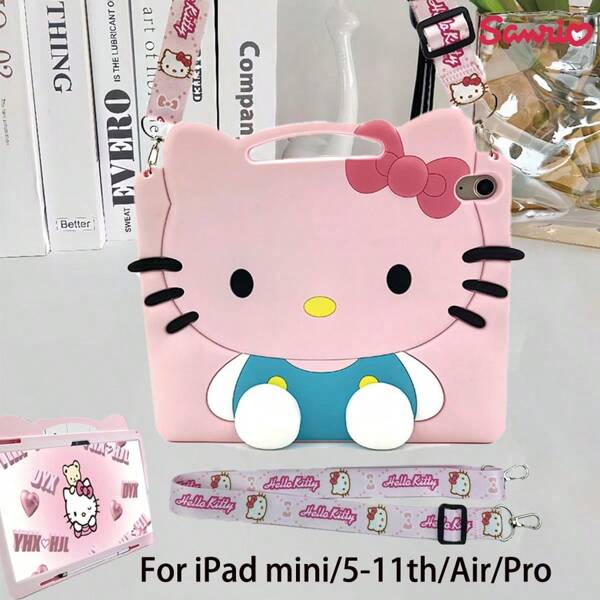 Sanrio Hello Kitty Cute 3D Silicone Case Compatible With Ipad 10th/A16/56789th/Mini1234567/Air/Pro( With Shoulder Strap) -For Kids Girls , With Stand,Anti-Drop, Anti-Slip, Shockproof,Anti-Scratch,Anti Fingerprint,]Affordable, ,Made Of Silicone Material,Holiday Gifts Birthday Gifts