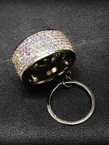 AD 1pc Bling Crystal Zinc Alloy Car Key Chain, Car Wheel Shaped Keychain Accessory - Multicolor - View 4