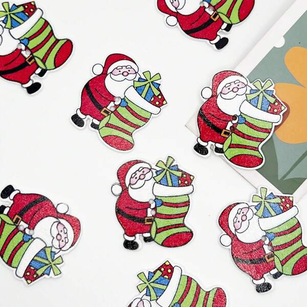 10pcs Christmas Button Crafts Wooden Christmas Buttons Sewing Clothing Handmade DIY Christmas Button Production