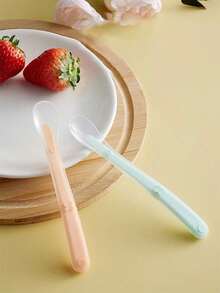 1 件随机颜色第一阶段婴儿硅胶勺，软头婴儿喂食勺，自食训练勺，儿童幼儿餐具 - 彩色 - 查看 9