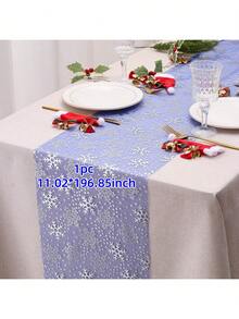 1/2 Roll Red Snowflake Table Runner, 11.02*108.27/196.85 Inches, Winter Snowflake Christmas Table Runner, Suitable For Christmas, New Year, Party, Dinner, Thin Chiffon Snowflake Table Runner, Multi-Color Options - Solid Color - View 8