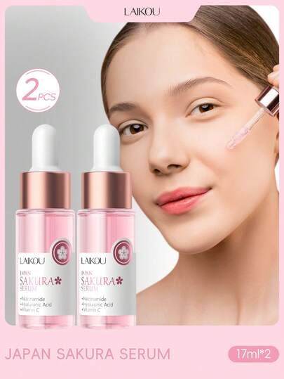 2支莱寇日本樱花深层滋养面部精华液，17毫升，焕活肌肤精华，收缩毛孔，面部护理，送给女性、妈妈、妻子、姐妹、女孩、女朋友的礼物，护肤SPA，母亲节礼物