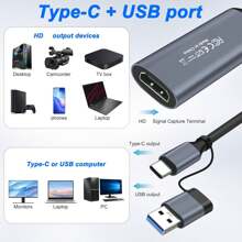 Tarjeta de captura de video 4K HD a USB/USB-C, tarjeta de captura de audio y video Full HD 1080p, dispositivo de captura para enseñanza, juegos, transmisión en vivo, compatible
