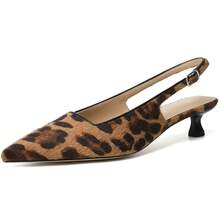 Slingback Kitten Heels For Women Pointed Closed Toe Heels Low Pumps Shoes For Party Work Office - LeopardSuede - View 4