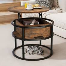 BALCONERA Round Lift-Top Coffee Table With Hidden Storage Compartment – 60x60x47cm - Brown - View 1