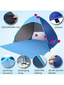 Pop-Up Beach Tent, Spacious Family Beach Tent With Carry Bag - Compact Folding Design, Suitable For Outdoor Camping, Picnic And Travel, Lightweight Durable Portable Sun Shelter, UPF 50+ UV Protection! Includes 6 Tent Pegs. Perfect Christmas, Halloween Or Thanksgiving Gift