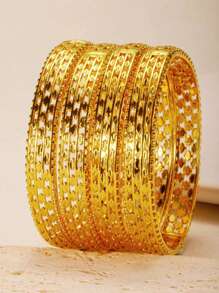 4pcs Luxury 24K Gold Hollow Pattern Women Bracelet, Suitable For Bride, Wedding, Daily Gathering
