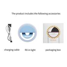 Anello luminoso moderno per selfie con 28 LED, luce per telefono, luci di Natale, luce per selfie, ricaricabile USB, dimmerabile, molletta per smartphone, trucco, streamer - controllo a pulsante, luminosità regolabile, senza rumore o effetto fantasma, finitura in plastica non finita - include cavo USB, supporto da tavolo - adatto per vari ambienti, posizionamento su tavolo (rosa/bianco/blu/nero)