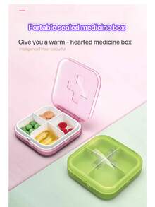 四格迷你便携式药品分配盒。方便携带，适合存放药丸。盒子密封，非常适合旅行携带。 - 彩色 - 查看 4