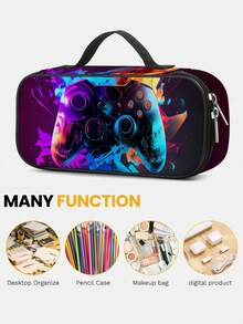 Kids Pencil Case With Soccer Ball Print, 3 - Layer Large Capacity, Cute Handle For Back To School, Multi-Slot Boys Mark Pouch With Zipper Compartments For Office School - Pencil Case - View 5