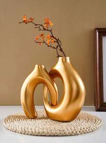 Geometric Design Couple Vase Decor Set, Comfortable Round Bohemian Donut Modern Vase, Nordic Minimalist Decor Vase, Suitable For Modern Fashion Home, Dining Table Center Decor, Bedroom Decor, Contemporary Vase, Bohemian Vase, Round Vase, Donut Vase, Neutral Vase Home Decor Flower Vase Glass Vase