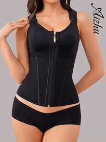 爱珠女士束腰塑身衣，收腹运动健身塑身背心，产后健身拉链款，压缩塑身衣，矫正姿势 - 黑色 - 查看 3