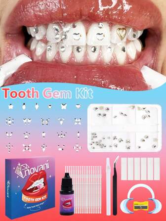 novani 6 Grids Y2K Tooth Gem Kit, Teeth Gems Jewelry DIY Tooth Gems Crystals Kit, Fashionable Teeth Diamonds Jewel Decoration Starter Kit For Sweet Shining Smile