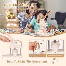 3 In 1 DIY Pin Button Maker Machine 25/32/58mm Badge Press Machine With 300pcs Button Parts - Beige - View 8