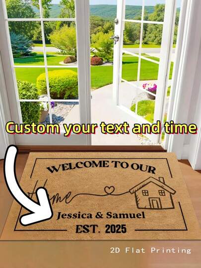 1 pezzo Zerbino personalizzabile, motivo marrone "Benvenuti a casa nostra", tappetino rettangolare antiscivolo facile da pulire e lavabile, adatto per ingresso, bagno, cucina