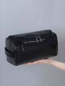 1 Peça, Couro PU, Unissex, Bolsa de Toucador de Viagem Impermeável de Camada Dupla, Bolsa de Barbear de Grande Capacidade - Perfeita para Produtos de Higiene e Beleza Essenciais, Viagens de Negócios e Férias, Bolsa de Toucador, Essenciais de Viagem de Verão, Durável, Perfeita para Férias na Praia, Suprimentos Escolares de Férias, Itens Essenciais para Dormitório, Volta às Aulas
