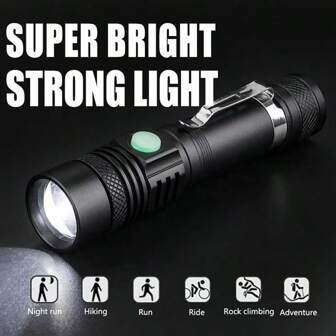1PC Ultra-Bright High-Lumen LED Flashlight – Zoomable & Adjustable Focus, Tactical Accessory, Durable & Portable. Ideal For Outdoor Fishing, Hiking, Camping, Survival, Hunting Gear, And Emergency Supplies