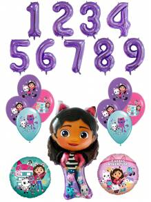 Gabby's Dollhouse Balões de Festa com Tema da Casa de Bonecas Gabby, Conjunto de Balões de Látex Digitais Roxos de 32 Polegadas + Padrão Impresso Gabby, Balões Decorativos para Festas e Reuniões Festivas, Balões de Decoração de Festa de Aniversário para Crianças de 1 a 9 Anos, Balões de Decoração de Bottom de Foto para Festas em Família e com Amigos, Halloween, Ação de Graças, Natal, Volta às Aulas