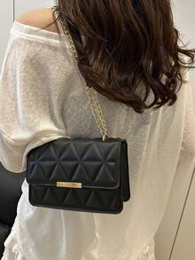 Fashion Solid Color & Printed Wide Strap Hard Handbag & Shoulder Bag, Women New Year Edition - Black - View 5