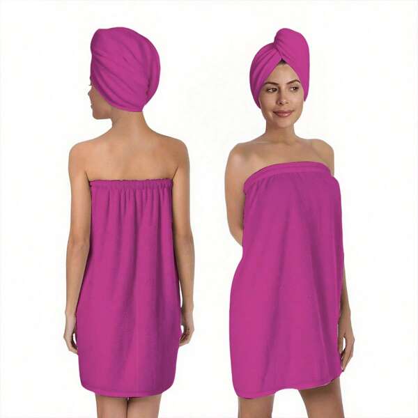 2pcs Luxury Bath Towel Set, Ultra Soft Quick Dry Towel Package - Soft, Absorbent, Wearable Lady Bath Robe And Shower Dry Hair Cap - Suitable For Home, Travel, Sauna, Spa, Gym, Bathroom, Pool And Hotel Bath Accessories
